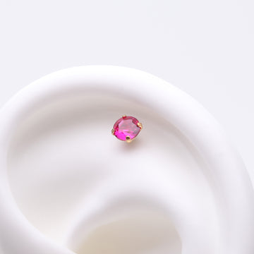 Detail View 1 of Pure24K Implant Grade Titanium OneFit Threadless Ruby Corundum CZ Prong Set Birthstone Gem Top Part